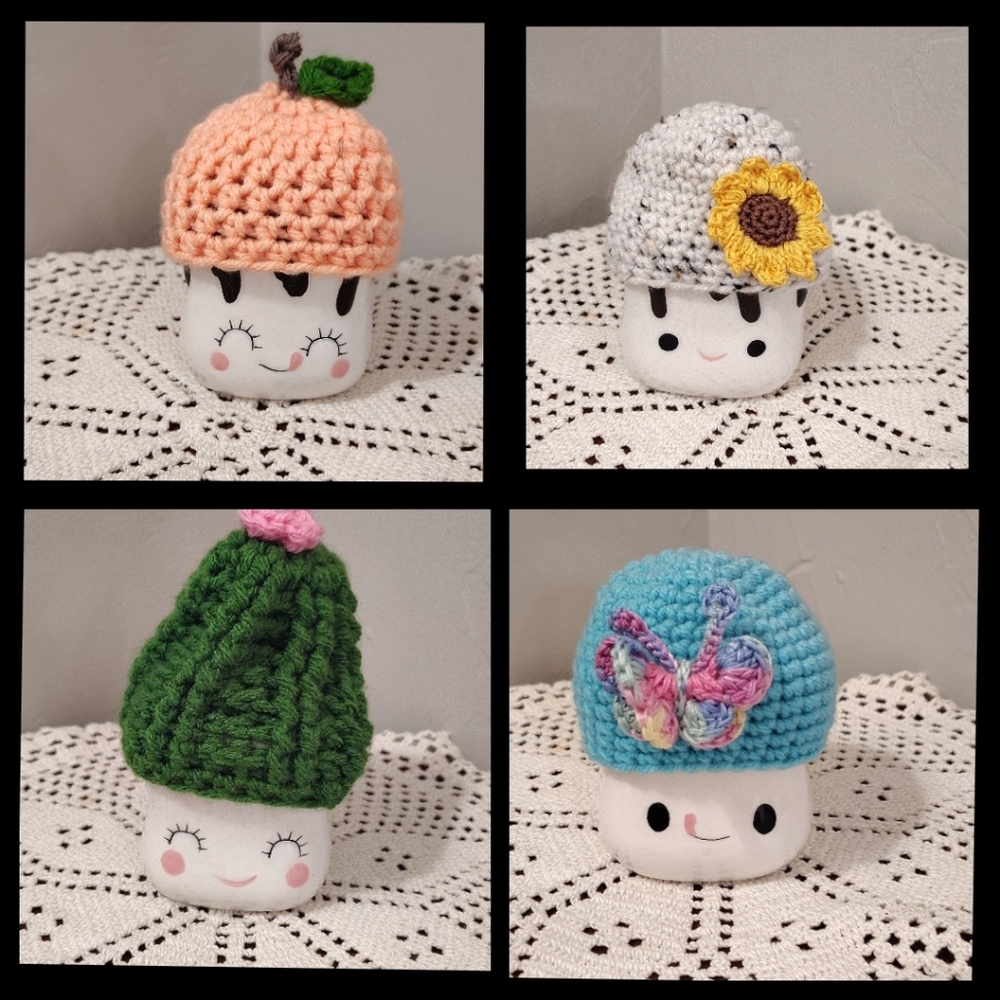 Set of 4 Ceramic Marshmallow Mugs w Custom Hats 6 Marshmallow 2 Headbands